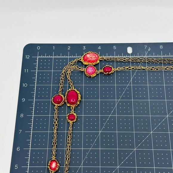 Chicos Necklace Pink Maroon Cabochon Stations Gold Tone 44" Everyday Jewelry - Picture 6 of 8